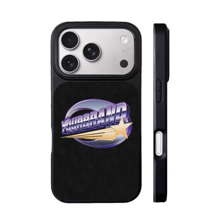 3D YOURBRAND logo with purple oval frame and golden shooting star Phone Case