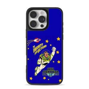 Buzz Lightyear, To Infinity And Beyond, rocket and stars on blue background Phone Case