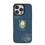 Blue rose text golden shield line roses dark blue Phone Case