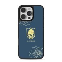 Blue rose text golden shield line roses dark blue Phone Case