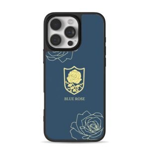Blue rose text golden shield line roses dark blue Phone Case
