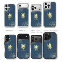 Blue rose text golden shield line roses dark blue Phone Case