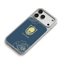 Blue rose text golden shield line roses dark blue Phone Case
