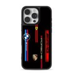 BMW Ferrari Porsche AMG BMW Motorsport logos on black background Phone Case