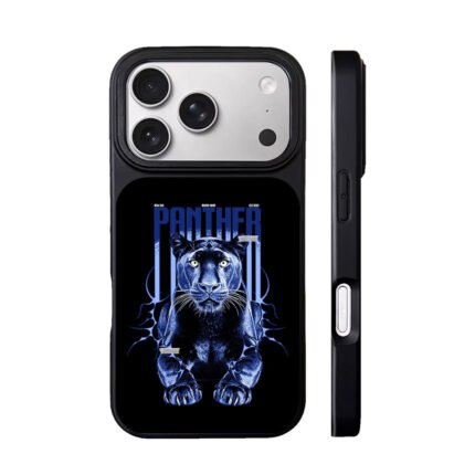 Blue panther with bold PANTHER text tribal graphic Phone Case