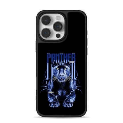 Blue panther with bold PANTHER text tribal graphic Phone Case
