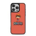 Chibi Monkey D Luffy and One Piece logo on red background Phone Case