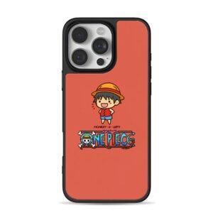 Chibi Monkey D Luffy and One Piece logo on red background Phone Case