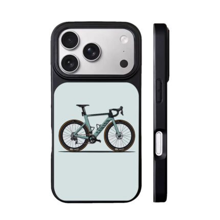 Cartoon mint green Canyon road bike with DT Swiss wheels on light blue background Phone Case