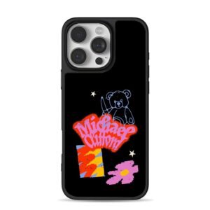 Blue teddy bear holding knife, Michael Clifford graffiti, flower and stars Phone Case