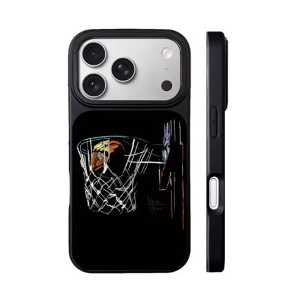 Chalk sketch style basketball dunking through hoop Phone Case