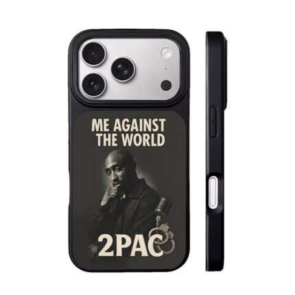 2Pac portrait Me Against The World text vintage microphone and handcuffs Phone Case