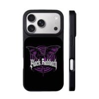 Black Sabbath retro gothic rock logo with purple bat spiral Phone Case