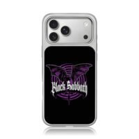 Black Sabbath retro gothic rock logo with purple bat spiral Phone Case