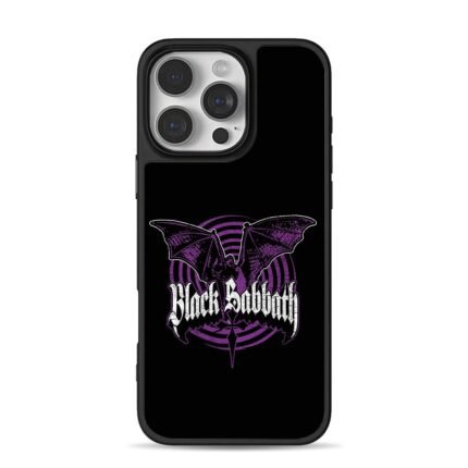 Black Sabbath retro gothic rock logo with purple bat spiral Phone Case
