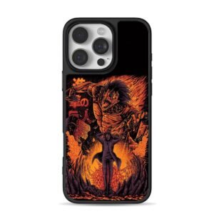 Attack on Titan Eren and Attack Titan fiery destroyed battlefield art Phone Case