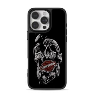Broken white skull Harley Davidson logo on black Phone Case