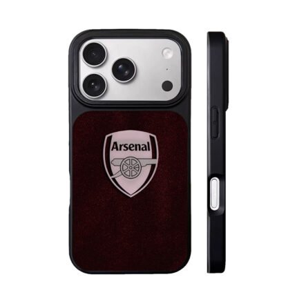 Arsenal FC cannon shield logo on deep burgundy fabric Phone Case