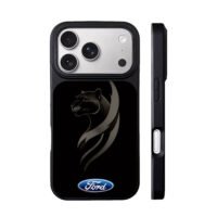 Black panther with Ford logo on black backdrop Phone Case