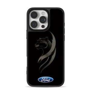 Black panther with Ford logo on black backdrop Phone Case
