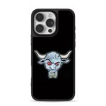 Angry light blue cartoon bullhead red eyes nosering Phone Case
