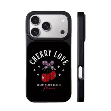 Cherry love pair cross stitch bow romantic text art Phone Case