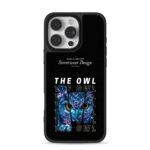 Blue split owl with repeated THE OWL streetwear text Phone Case