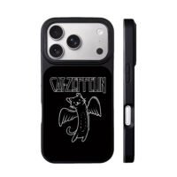 Cat Zeppelin text and winged black cat doodle Phone Case