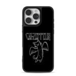 Cat Zeppelin text and winged black cat doodle Phone Case