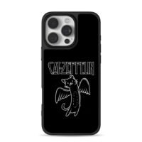 Cat Zeppelin text and winged black cat doodle Phone Case