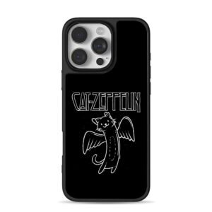 Cat Zeppelin text and winged black cat doodle Phone Case