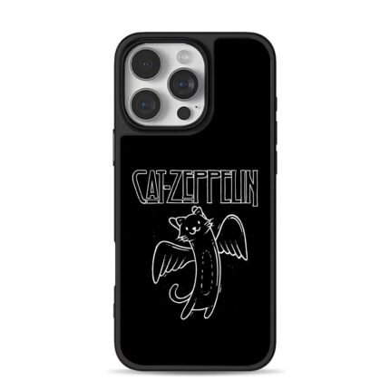 Cat Zeppelin text and winged black cat doodle Phone Case