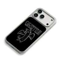 Cat Zeppelin text and winged black cat doodle Phone Case
