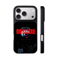 Biohazard red text creepy bloody eye horror art Phone Case
