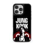 Bold JUNG KOOK text halftone portrait red graphic Phone Case
