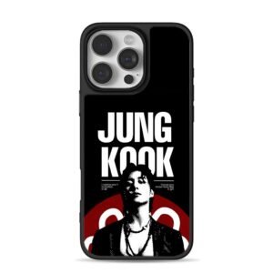 Bold JUNG KOOK text halftone portrait red graphic Phone Case
