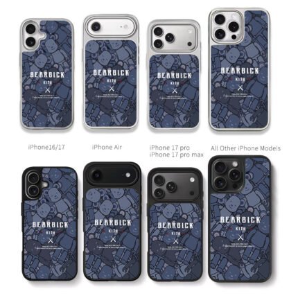 Bearbrick Kith dark blue bears Chris Brown Phone Case Black Electroplated Silver For Iphone 11 To 17