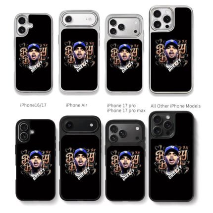 Chris Breezy portrait graffiti hearts blue LA cap Chris Brown Phone Case Black Electroplated Silver For Iphone 11 To 17