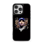 Chris Breezy portrait graffiti hearts blue LA cap iPhone 16 Pro Max Black Case