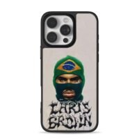 Chris Brown in Brazil flag balaclava graffiti art iPhone 16 Pro Max Black Case