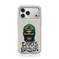 Chris Brown in Brazil flag balaclava graffiti art iPhone 17 Pro Max Electroplated Silver Case1