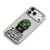 Chris Brown in Brazil flag balaclava graffiti art iPhone 17 Pro Max Electroplated Silver Case2
