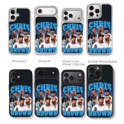 Chris Brown photo collage with bold blue name text Chris Brown Phone Case Black Electroplated Silver For Iphone 11 To 17