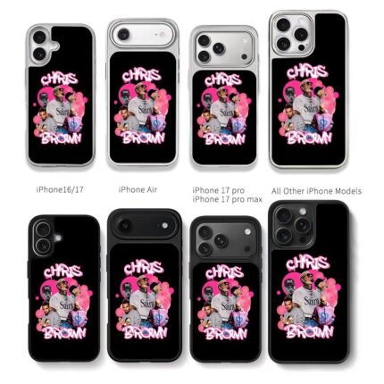 Chris Brown photo collage with pink graffiti lettering and pink bubbles Chris Brown Phone Case Black Electroplated Silver For Iphone 11 To 17