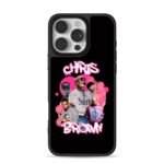 Chris Brown photo collage with pink graffiti lettering and pink bubbles iPhone 16 Pro Max Black Case