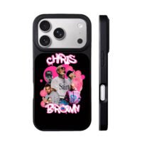 Chris Brown photo collage with pink graffiti lettering and pink bubbles iPhone 17 Pro Max Black Case