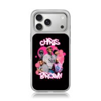 Chris Brown photo collage with pink graffiti lettering and pink bubbles iPhone 17 Pro Max Electroplated Silver Case1