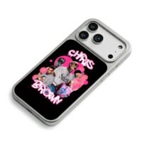 Chris Brown photo collage with pink graffiti lettering and pink bubbles iPhone 17 Pro Max Electroplated Silver Case2