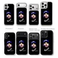 Chris Brown portrait blue LA cap diamond chain and his signature Chris Brown Phone Case Black Electroplated Silver For Iphone 11 To 17
