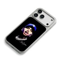 Chris Brown portrait blue LA cap diamond chain and his signature iPhone 17 Pro Max Electroplated Silver Case2
